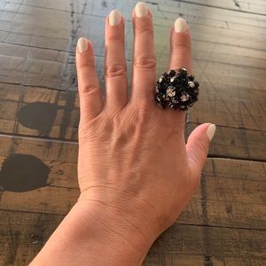FUN Super Cute and Unique Black with Faux Diamonds Pom Pom Ring with Movement!🎉